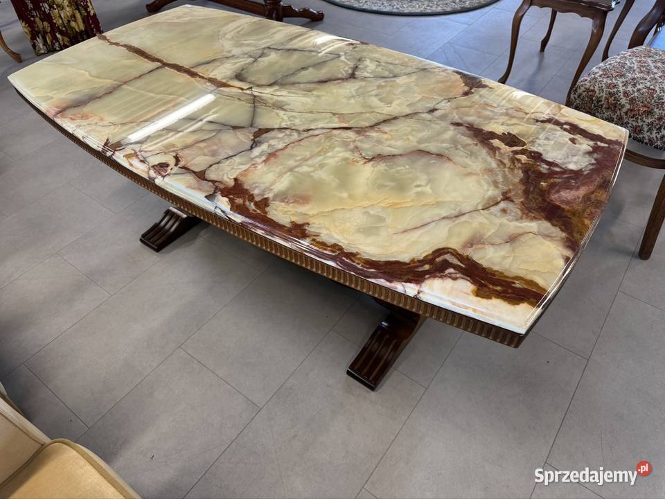 Drewniana ława w kolorze orzechowym z marmurowym Dom i Ogród Ełk