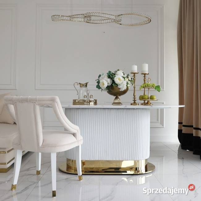 Stół ROYAL Glamour Złoty Biały Designerski Warszawa