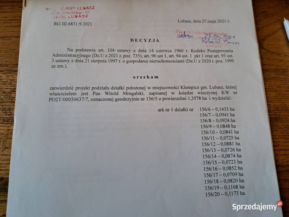 Sprzedam bezpośrednio działki budowlane KLEMPICZ