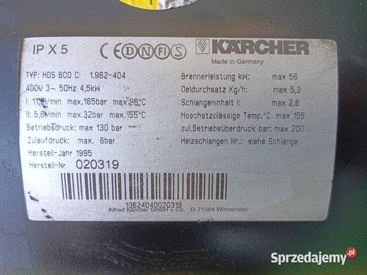 Myjka Gorąco wodna KARCHER HDS 600 Ci Wysyłka mazowieckie sprzedam