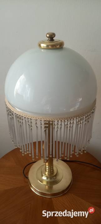 Duża mosiężna lampa klosz z koralikami Antyki