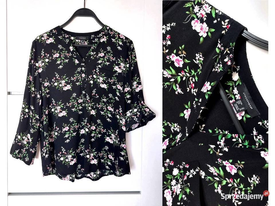 Bluzka czarna L 40 Atmosphere kwiaty wiskozowa Warszawa