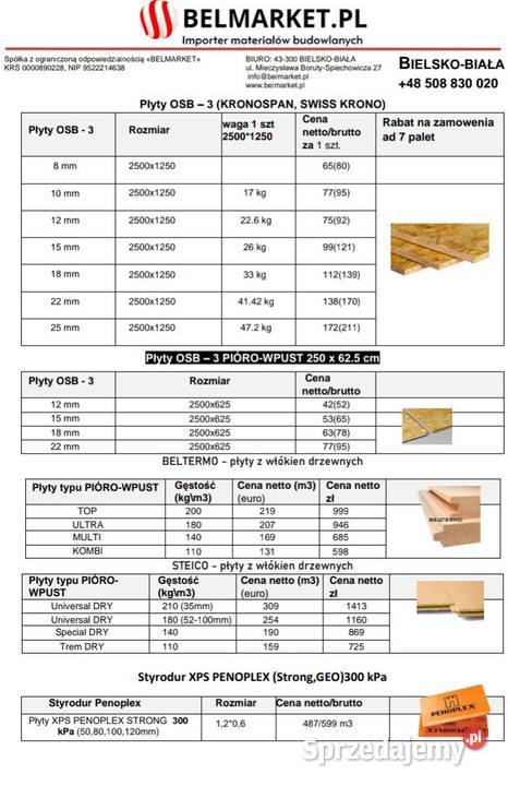 Płyta OSB 3 SWISS KRONO 25x125m 12 mm 8915182225 śląskie Bielsko-Biała