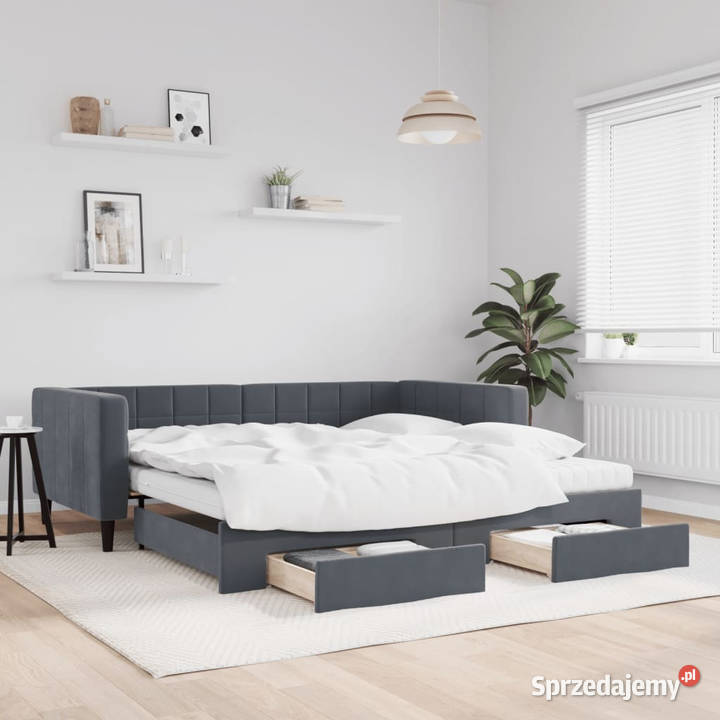 Sofa rozsuwana z szufladami ciemnoszara aksamit Warszawa sprzedam