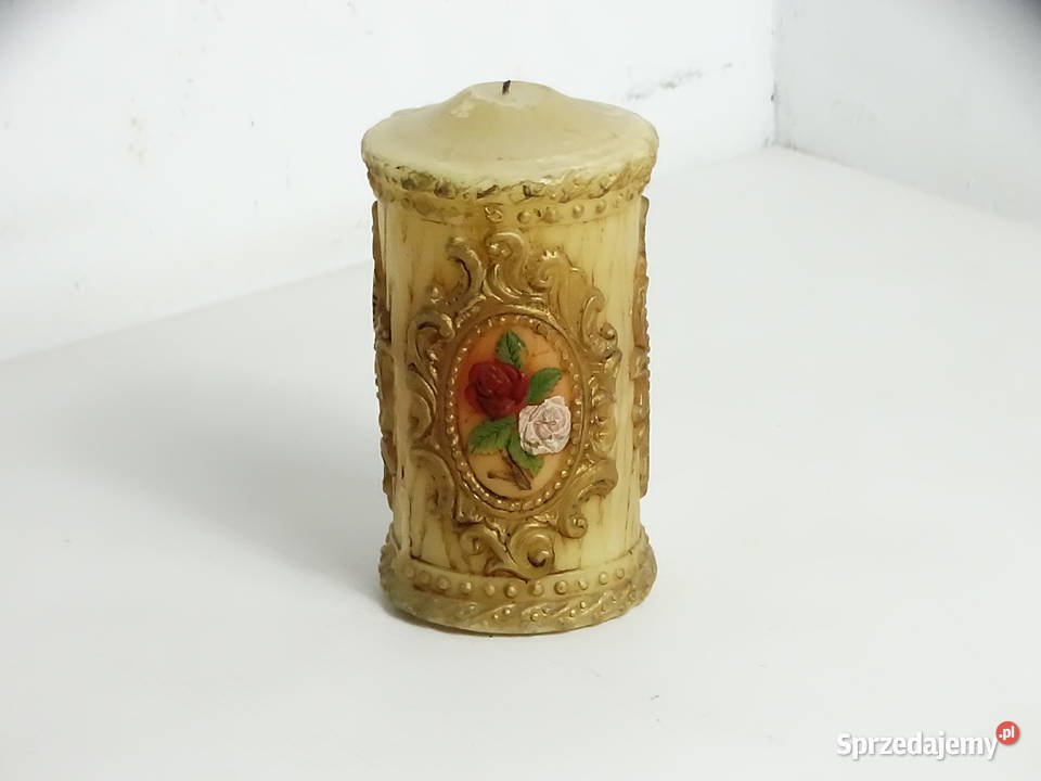 Ozdobna świeca ozdobna rzeźbiona vintage barok z Biłgoraj