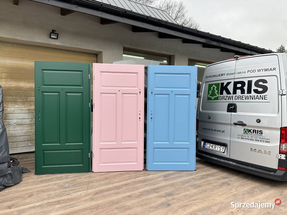 Drzwi klatkowe dostępne ręki drewniane zielone 98cm Brodnica