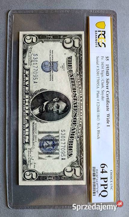 USA 5 Dolarów 1934 r Silver Certyficate PCGS 64