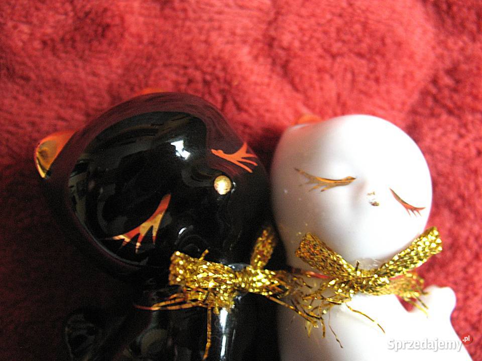 Kot para biel i czerń figurka porcelana 7 i 6 x Siedlce