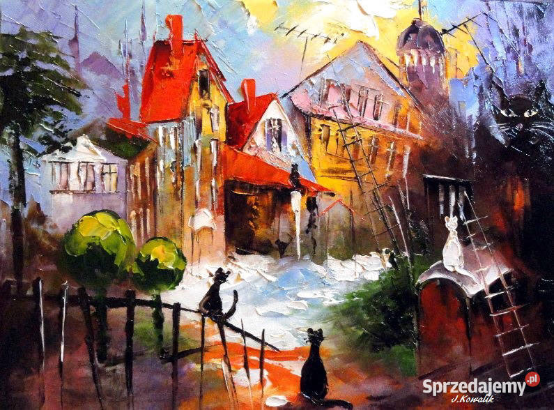 Kowalik Koty II 50x40 obraz olejny Malarstwo Warszawa