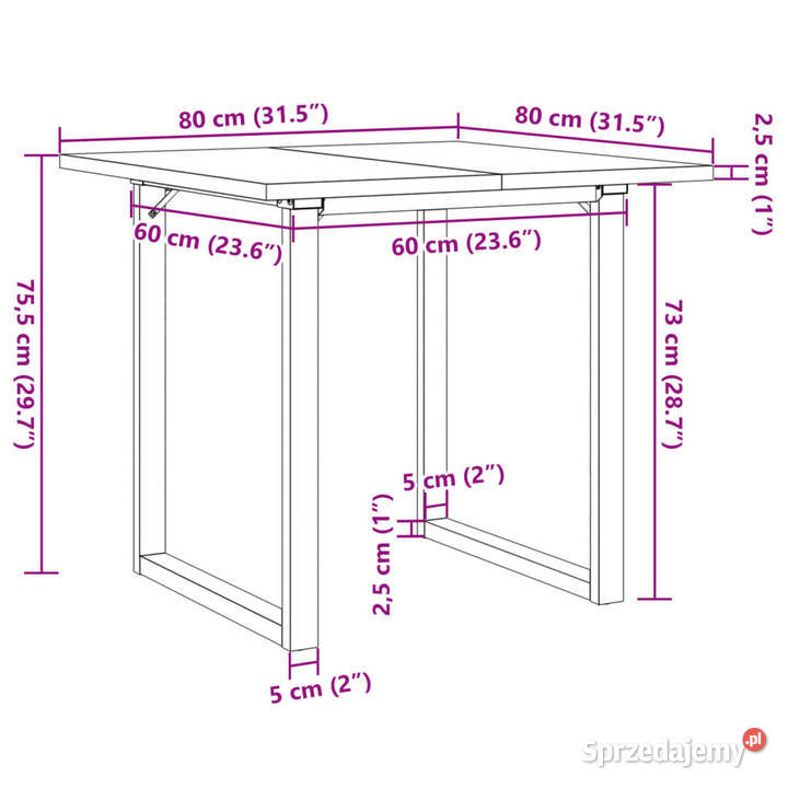 Stół jadalniany z czworokątnymi nogami 80x80x755 Stoły sprzedam