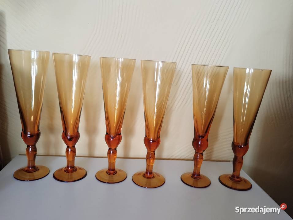 PRL kieliszki do szampana miodowe 6 Łódź
