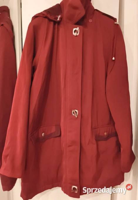 Kurtka Płaszcz Damska Kaptur Ocieplana Bordowy czerwony
