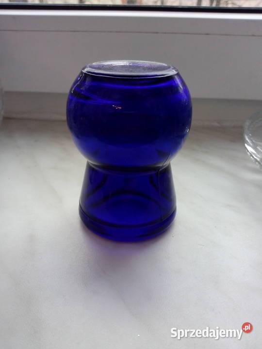 Małe granatowe wazoniki szklane Prl Choszczno