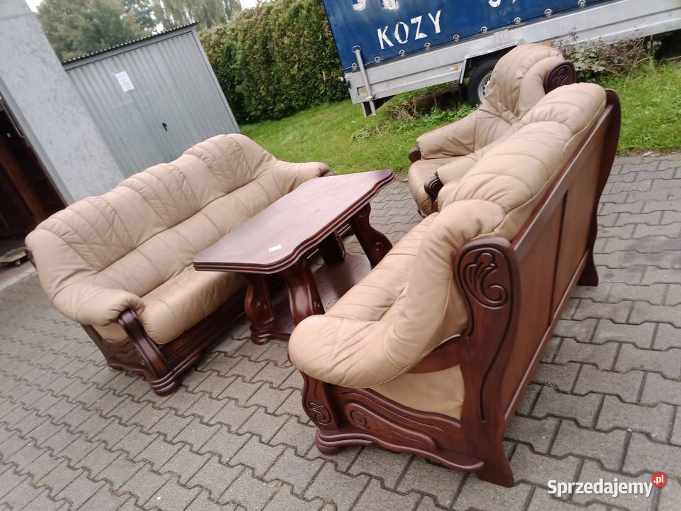 Komplet Wypoczynkowy BROWN 321 i Ława Dąb skóra Kozy