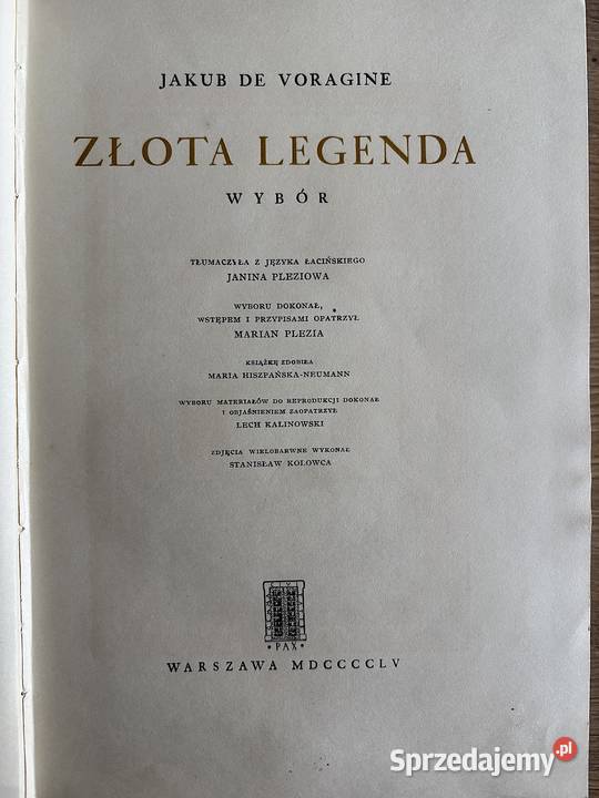 Jakub de Voragine Złota legenda Wybór Szczecin sprzedam