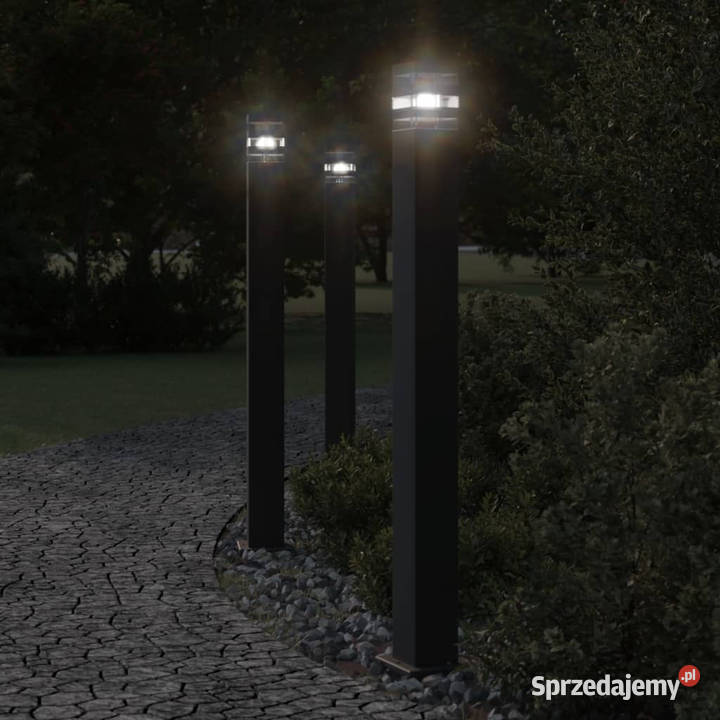 Zewnętrzne lampy stojące z czujnikami 3 czarne Warszawa sprzedam