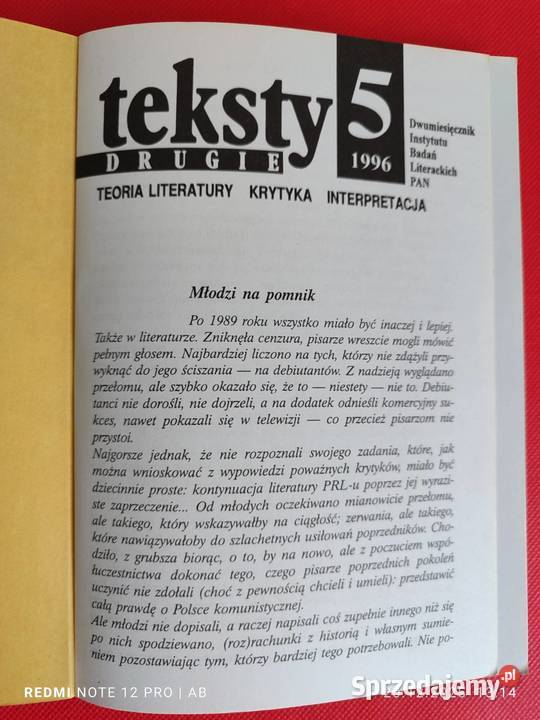 Teksty Drugie 5 41 1996 Młodzi na pomnik IBL PAN śląskie Katowice sprzedam