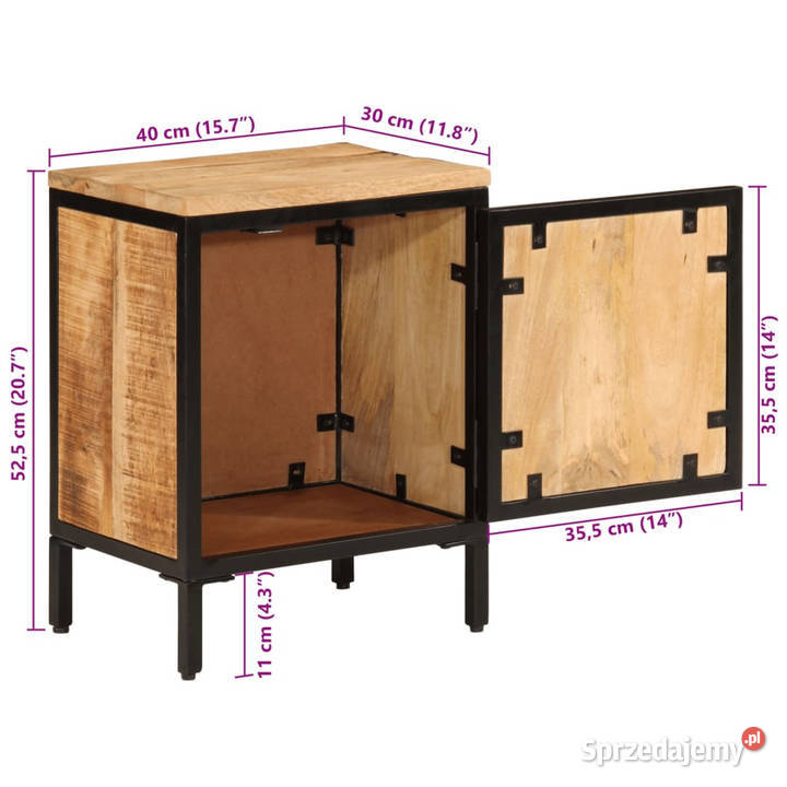 Szafka nocna 40x30x525 surowe drewno mango Warszawa
