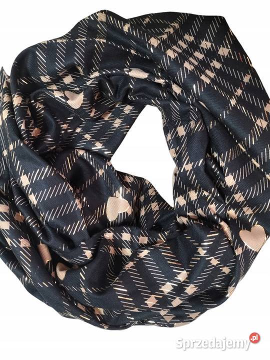 Chusta Szalik apaszkaserca na czarnym tle złote Wieluń
