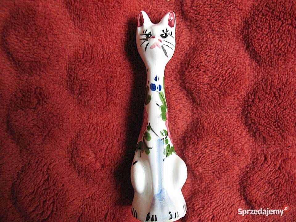 Kot ręcznie malowany kotek stara figurka mazowieckie