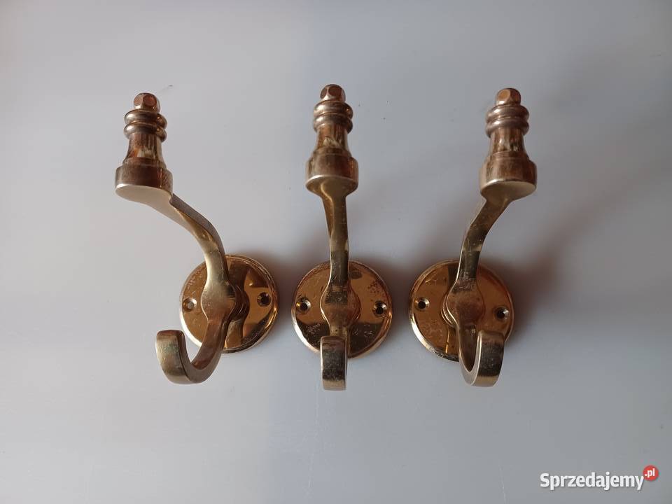 Trzy mosiężne masywne stylowe wieszaki Poznań