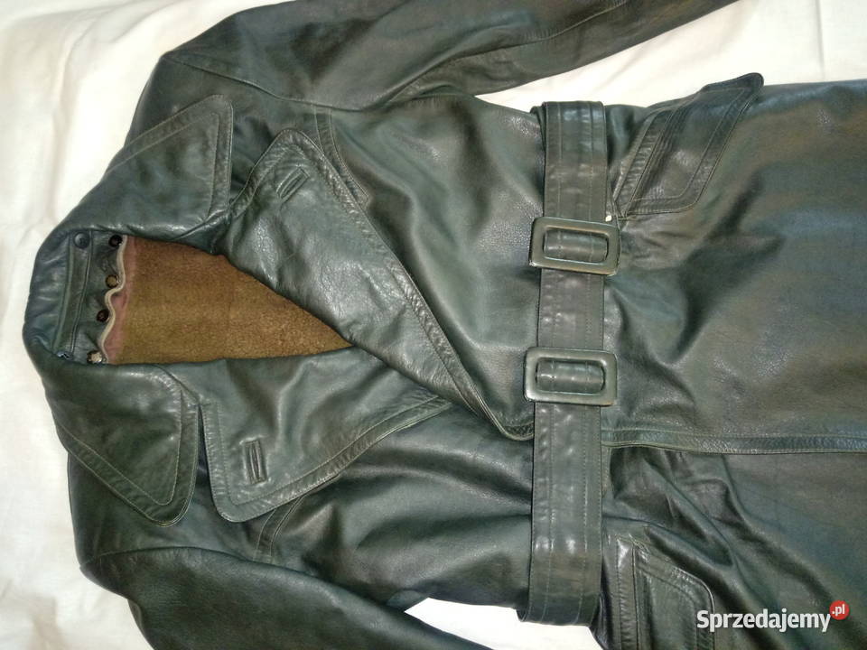 płaszcz skórzany wojskowy niemiecki na podpince Militaria Piotrówek sprzedam
