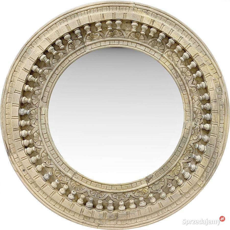 Drewniane ozdobne okrągłe lustro mango rzeźbione Lublin