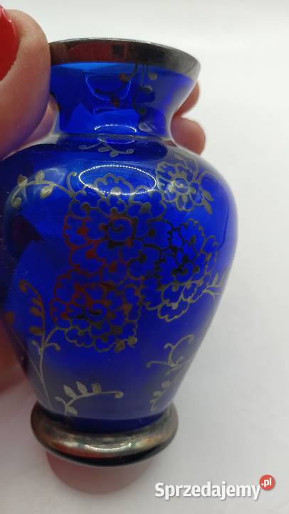 Wazon szklany vintage malowany srebrem Zamość