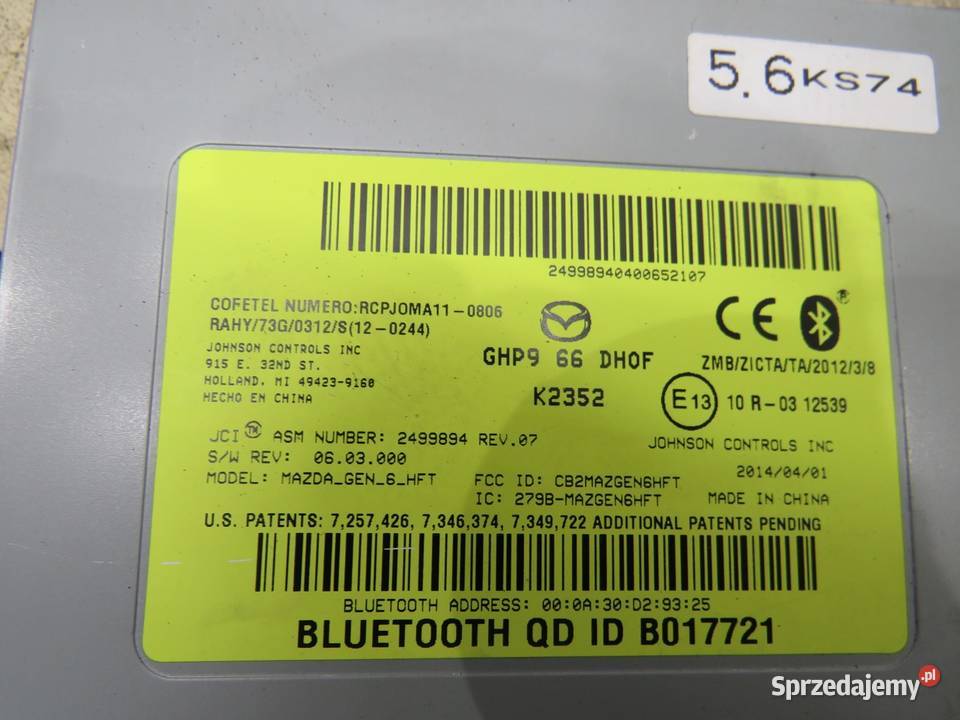 MODUŁ BLUETOOTH MAZDA CX5 CX5 GHP966DH0F