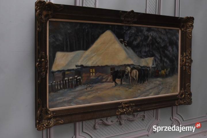 J Fałat Zimowy Pejzaż Konie Przed Gospodą Stary Kraków