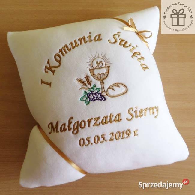 Pamiątka I Komunii Świętej poduszka z haftem kujawsko-pomorskie sprzedam