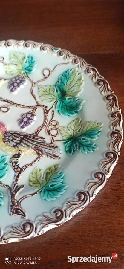 Secesyjny talerze ceramiczny ptaszki i winorośle Gdańsk
