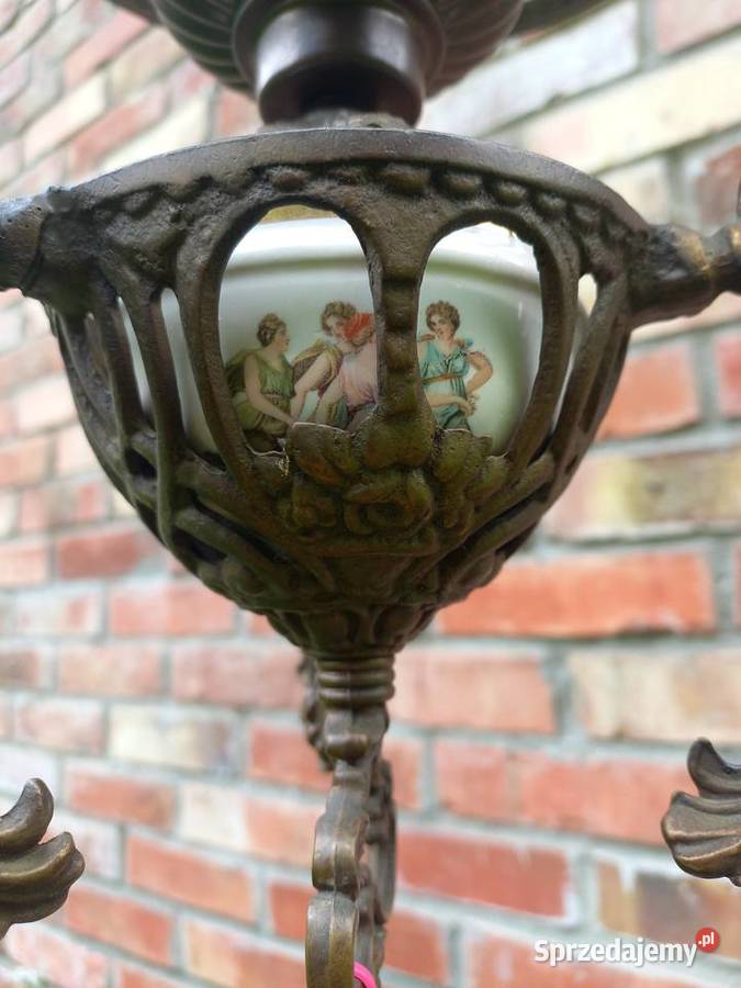 Żyrandol mosiężny metalowy z ceramiką ze Lampy wiszące Gawroniec