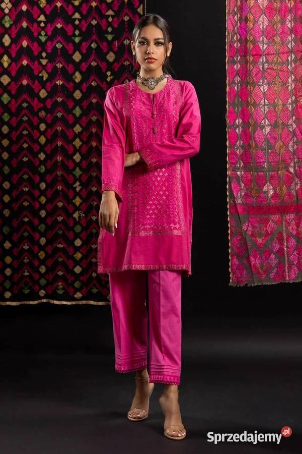 Różowa tunika boho XL 42 bawełna róż złoto haft Szczecin sprzedam