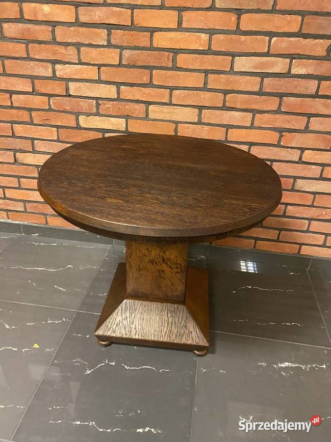 stary dębowy okrągły stół gabinetowy po renowacji