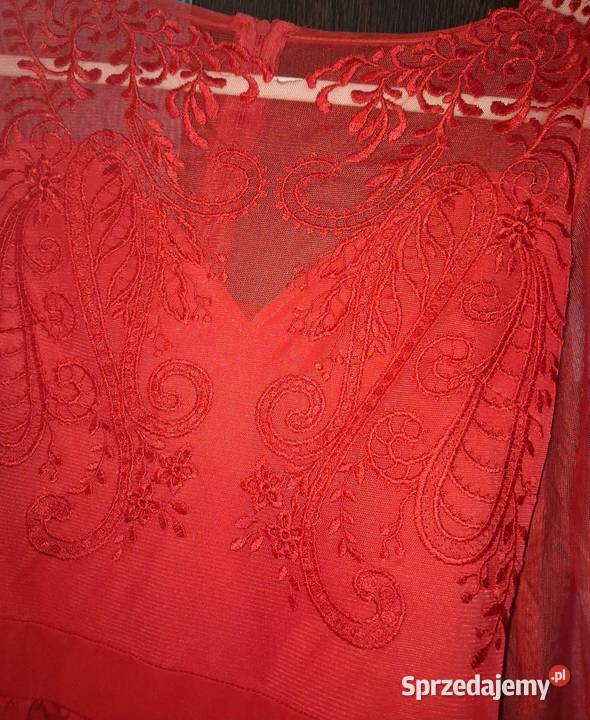 Czerwona rozkloszowana sukienka Spódnice i sukienki małopolskie Poręba Górna