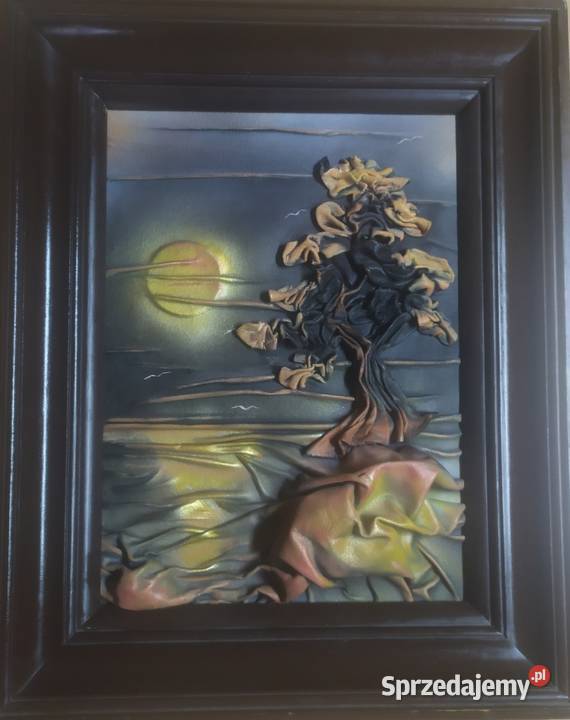 Obraz ze skóry skórzany w drewnianej ramie sprzedam