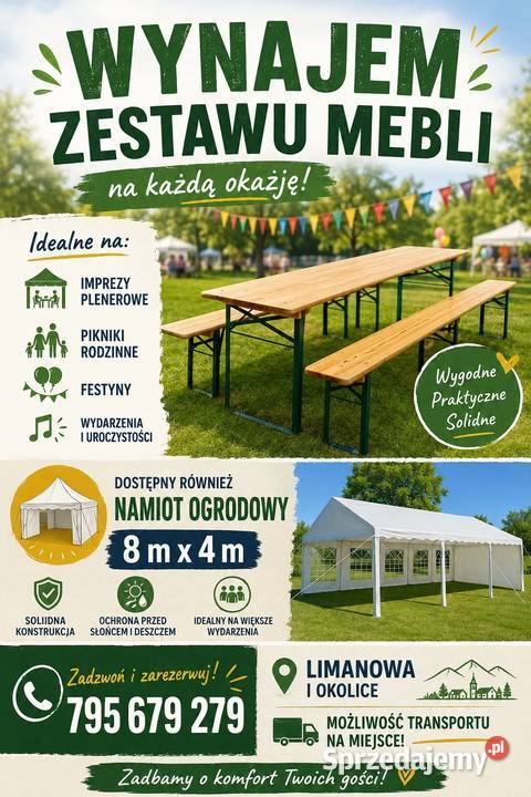 Namiot Imprezowy Zestaw Biesiadny Parasol Limanowa