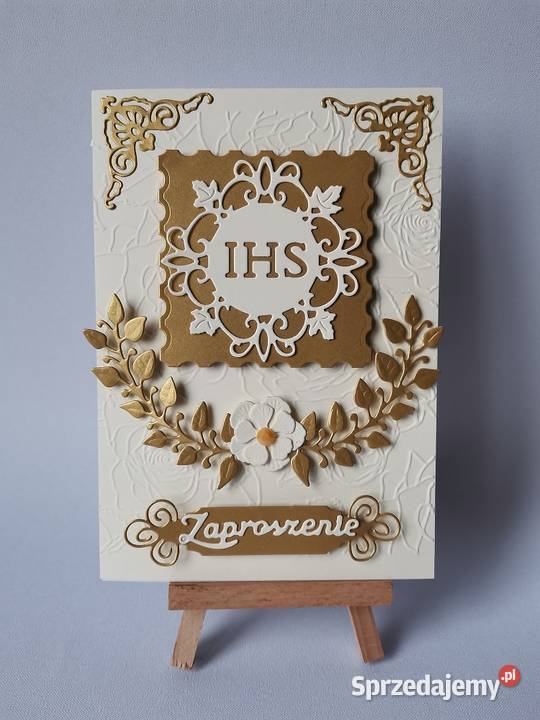 ZAPROSZENIA KOMUNIA UNIWERSALNE IHS Z KORONKĄ W Rękodzieło wielkopolskie Poznań