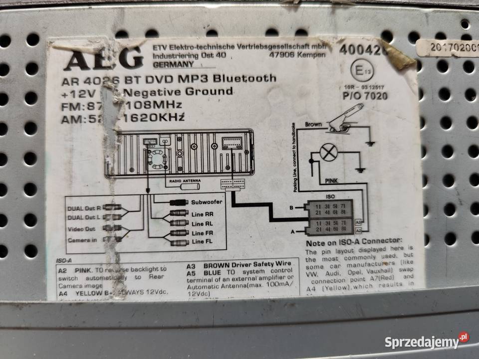 Radio multimedialne AEG AR 2046BT osobowe mazowieckie Warszawa