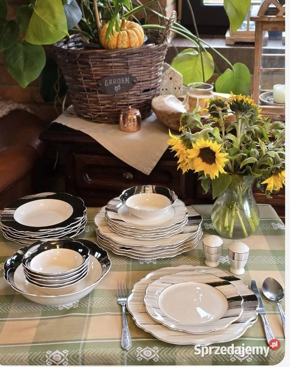 Promocja 229 Talerze 28 elementów biało szare Zabrze