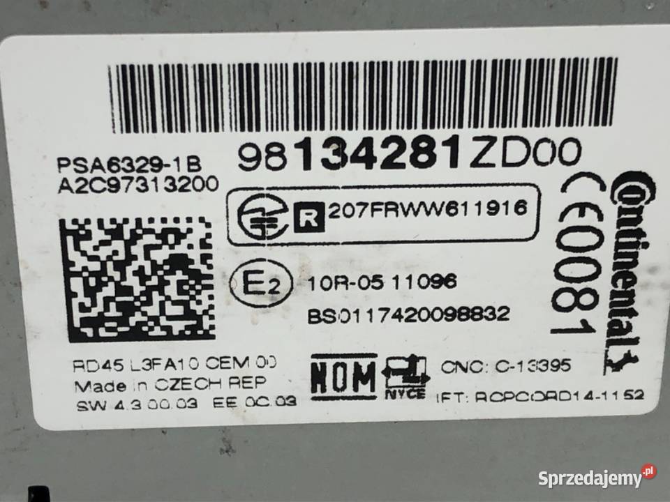 RADIO CITROEN CELYSEE 98134281ZD00 ODTWARZACZ Sprzęt audio fabryczny podkarpackie