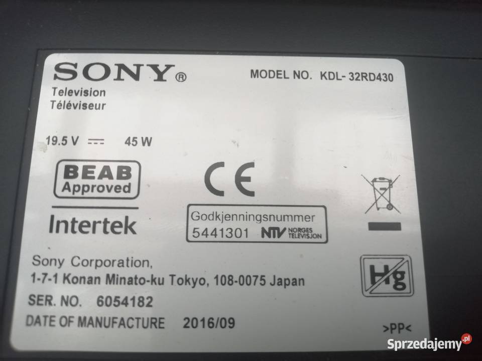 Sony KDL32RD430 PŁYTA GŁÓWNA 198033522 173587122 kujawsko-pomorskie Nakło nad Notecią