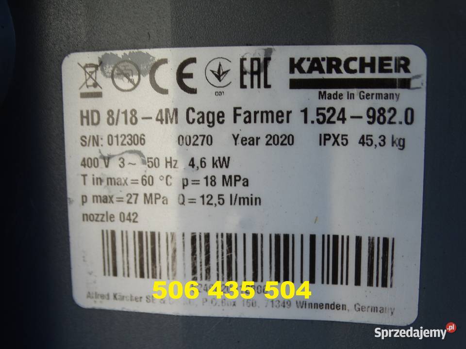 Myjka Ciśnieniowa Karcher HD 818 4M FARMER 2020 Myjki ciśnieniowe Radom sprzedam