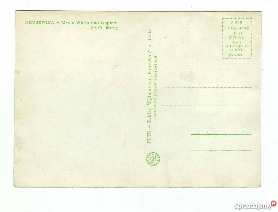 KRUSZWICA MYSIA WIEŻA GOPŁEM POCZTÓWKA CZARNO świętokrzyskie Krynki