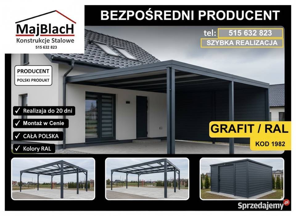 Duży Ocynkowany Garaż Blaszany Dwuspadowy RAL Garaże i miejsca postojowe Jastrzębie-Zdrój