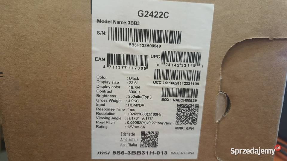 Monitor gamingowy MSI 236 Curved