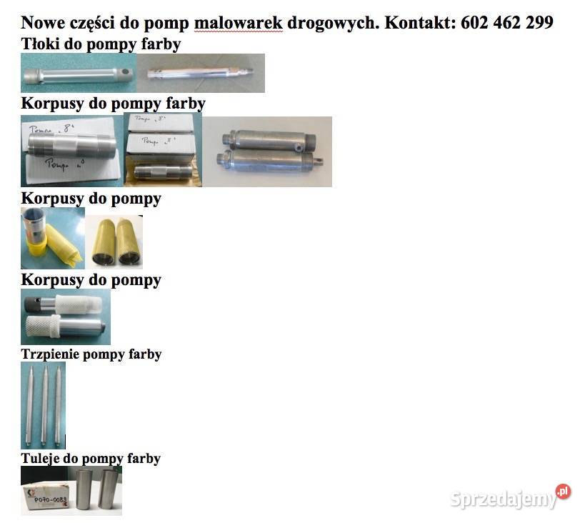 CZĘŚCI NOWE DO MALOWAREK DROGOWYCH Rok produkcji 2020 Brodnica