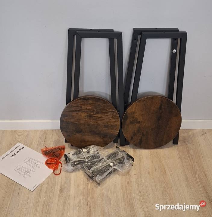 Hokery zestaw 2 rustykalny brąz z czarnym 32cm