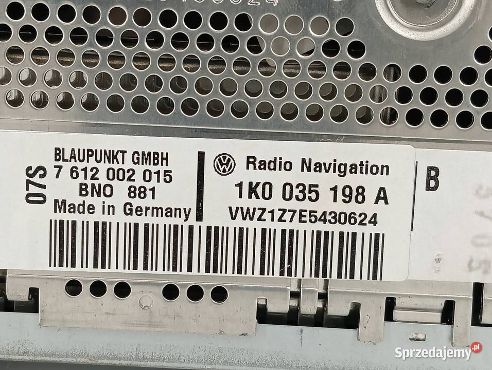 RADIO NAWIGACJA KOD DO RADIA 1K0035198A VW